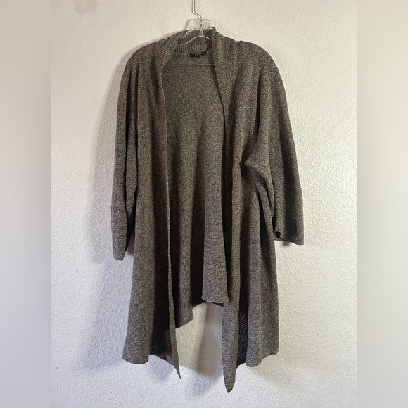 Eileen Fisher Gray Asymmetrical Cardigan Sweater 3x Linen Brown Multi Tonal Mesh - Picture 7 of 13